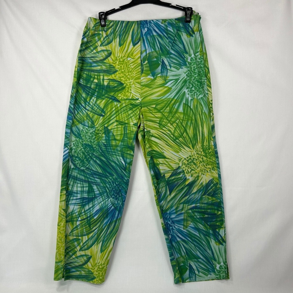 Vintage Mlle Gabrielle‎ Green Floral Crop Pants – Y2K Tropical Capri Pants (L)